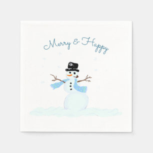 Vrolijk in Happy Snowman Kerstfeest Servet