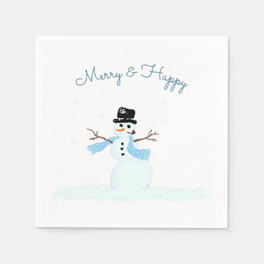 Vrolijk in Happy Snowman Kerstfeest Servet (Voorkant)