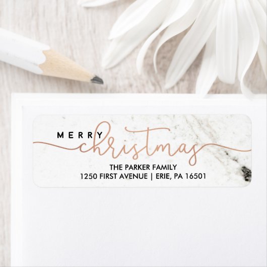 Vrolijk in marmer | Kersttypografie Etiket (Insitu)