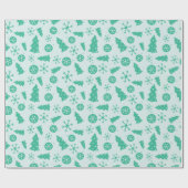 Vrolijk in turquoise kerstbomen en Ornamenten Cadeaupapier (Vlak)