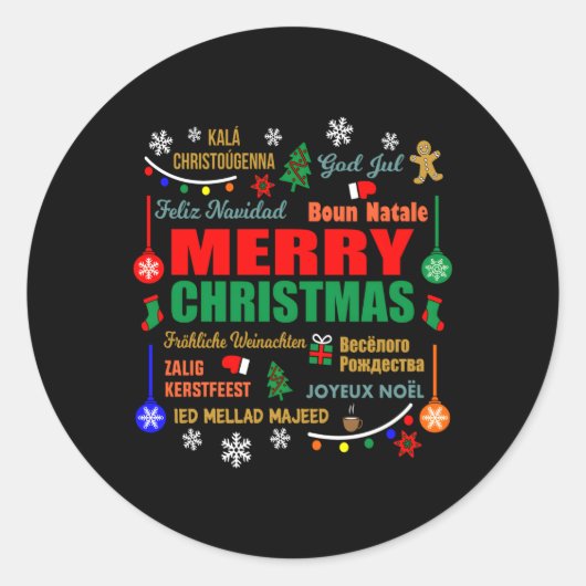 Vrolijk in verschillende talen ronde sticker (Voorkant)