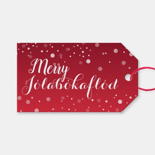 Vrolijk Jólabókaflóð Kerstboek Flood Red Cadeaulabel (Voorkant (Horizontaal))