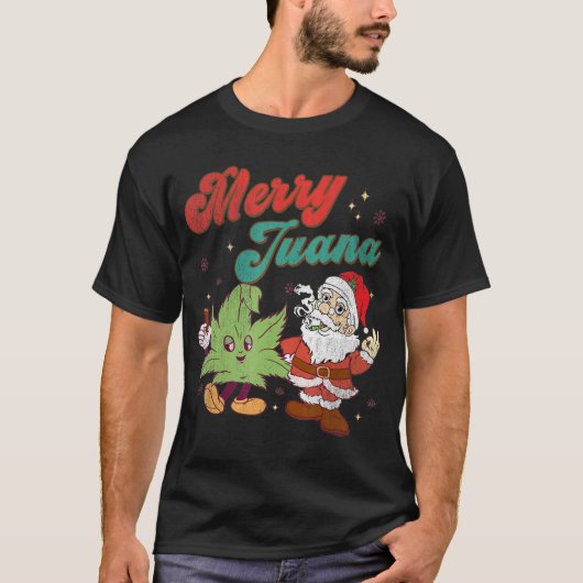 Vrolijk Juana Kerst Grappig Santa Roken Wiet Stop T-shirt (Voorkant)