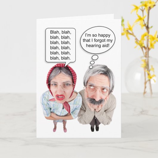 Vrolijk Jubileum Grappig Oud Paar Kaart (Gele Bloem)