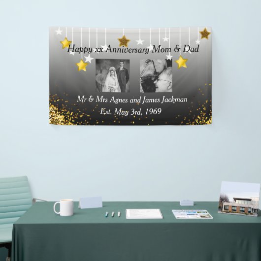 Vrolijk Jubileum Papa en mama Oude en Nieuwe foto Spandoek (Beurs)