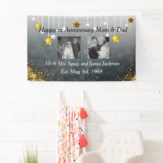 Vrolijk Jubileum Papa en mama Oude en Nieuwe foto Spandoek (Insitu)