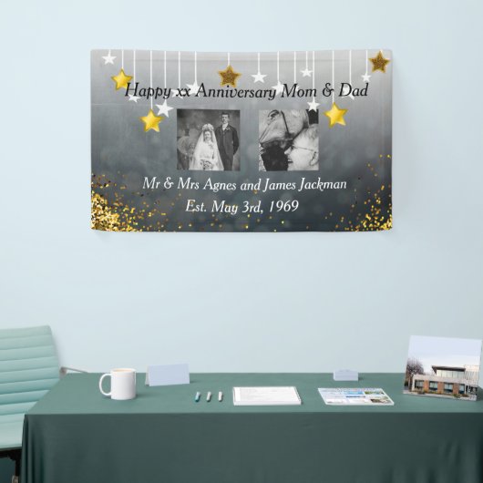 Vrolijk Jubileum Papa en mama Oude en Nieuwe foto Spandoek (Beurs)