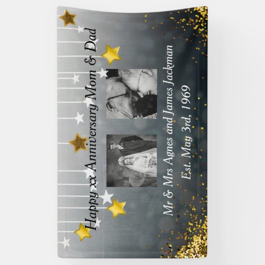 Vrolijk Jubileum Papa en mama Oude en Nieuwe foto Spandoek (Verticaal)