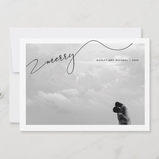 Vrolijk kalligrafie Script Naam Foto Kerstmis Feestdagenkaart (Voorkant)