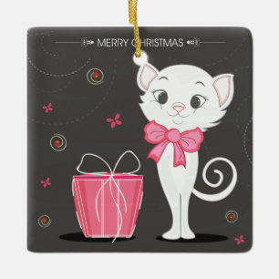 Vrolijk Kat met kerstmis in roze Keramisch Ornament