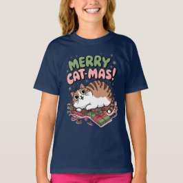 Vrolijk katje! Schattigee Kerst Kat Meisje T-shirt