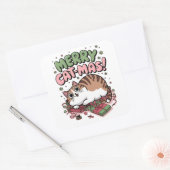 Vrolijk katje! Schattigee Kerst Kat Vierkante Stic Sticker (Envelop)