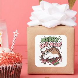 Vrolijk katje! Schattigee Kerst Kat Vierkante Stic Sticker