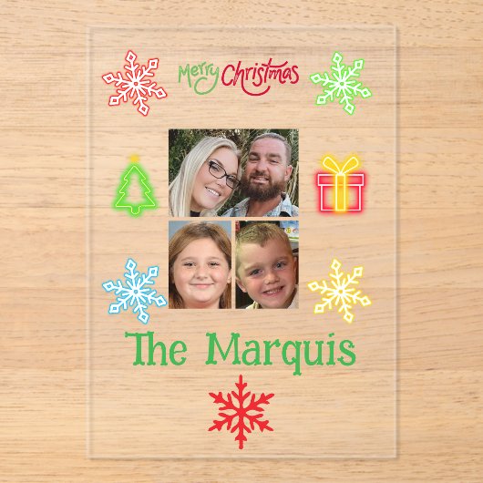 Vrolijk kerst acryl familie wenskaart acryl uitnodigingen (Voorkant)