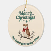 Vrolijk Kerst beige rustieke cadeau schattige uil Keramisch Ornament (Links)