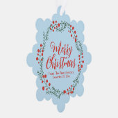 Vrolijk Kerst bord blauw rood script rustieke kran Ornament Kaart (Rechts)