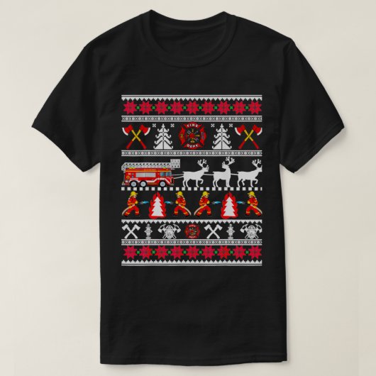 Vrolijk Kerst Brandweerman Brandweerwagen Ugl T-shirt (Design voorkant)