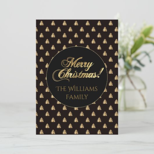 Vrolijk Kerst Chic Script Faux Gold Folie Zwart Kaart (Staand voorkant)