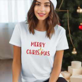 Vrolijk Kerst Christelijk Goud Kruis Geloof Wit T-shirt