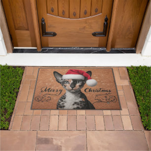 Vrolijk Kerst Cornish Rex Cat, Kerstmis Santa Kat Deurmat