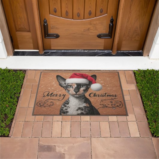 Vrolijk Kerst Cornish Rex Cat, Kerstmis Santa Kat Deurmat (Buiten)