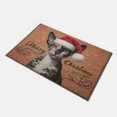 Vrolijk Kerst Cornish Rex Cat, Kerstmis Santa Kat Deurmat (Schuin)