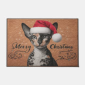 Vrolijk Kerst Cornish Rex Cat, Kerstmis Santa Kat Deurmat (Voorkant)