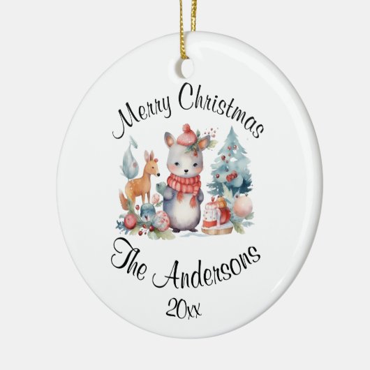 Vrolijk Kerst Custom Name Jaar Keramisch Ornament (Links)