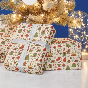 Vrolijk Kerst Doodle Patroon Cadeaupapier