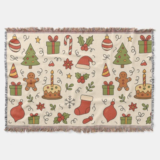 Vrolijk Kerst Doodle Patroon Deken (Voorkant)