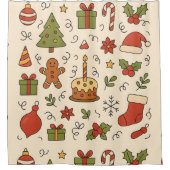Vrolijk Kerst Doodle Patroon Douchegordijn (Voorkant)