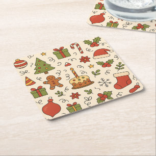 Vrolijk Kerst Doodle Patroon Kartonnen Onderzetters