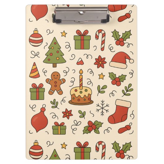 Vrolijk Kerst Doodle Patroon Klembord (Voorkant)