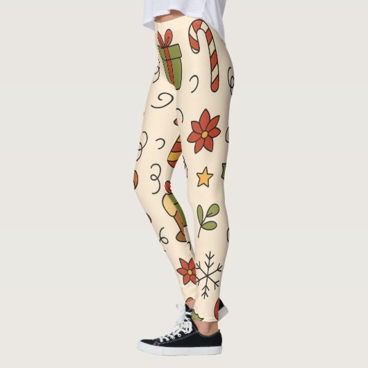 Vrolijk Kerst Doodle Patroon Leggings (Links)