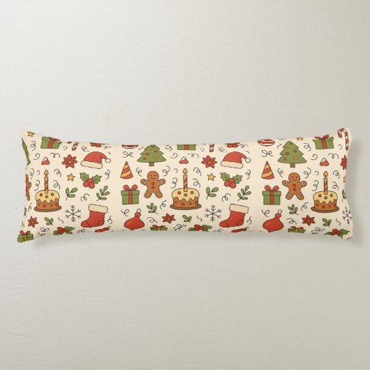 Vrolijk Kerst Doodle Patroon Lichaamskussen (Voorkant)