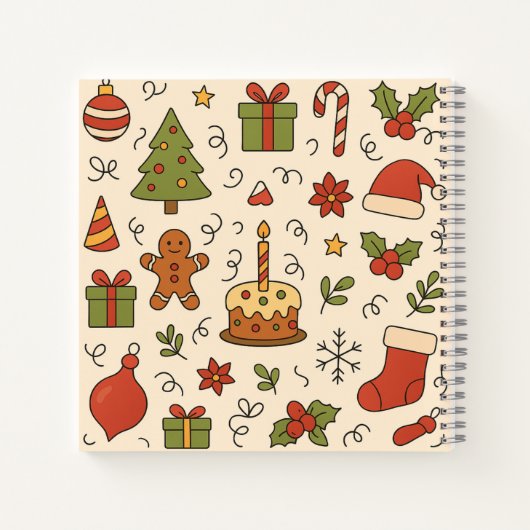 Vrolijk Kerst Doodle Patroon Notitieboek (Achterkant)