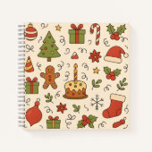 Vrolijk Kerst Doodle Patroon Notitieboek (Voorkant)