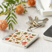 Vrolijk Kerst Doodle Patroon Sleutelhanger (Zijkant)