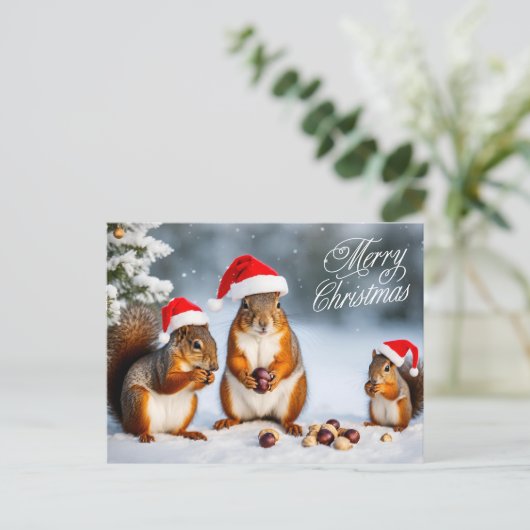 Vrolijk Kerst Eekhoorn Familie in Santa Hoeden Briefkaart (Staand voorkant)