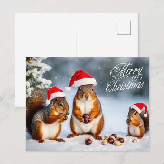 Vrolijk Kerst Eekhoorn Familie in Santa Hoeden Briefkaart (Voorkant / Achterkant)
