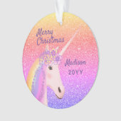 Vrolijk Kerst Eenhoorn Regenboog Pastel Monogramme Ornament (voorkant)