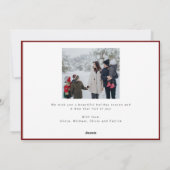 Vrolijk Kerst elegant script eenvoudig 3 foto rood Feestdagenkaart (Achterkant)