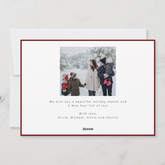 Vrolijk Kerst elegant script eenvoudig 3 foto rood Feestdagenkaart (Achterkant)