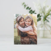 Vrolijk Kerst elegant script klassiek een foto Feestdagenkaart (Staand voorkant)