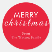 Vrolijk Kerst Elegant Script Ronde Sticker (Voorkant)