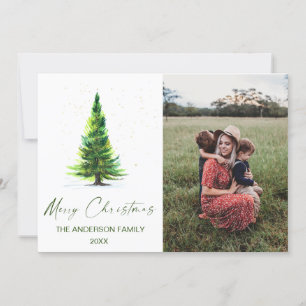 Vrolijk Kerst Elegant Waterverf Pine Tree Foto Kaart