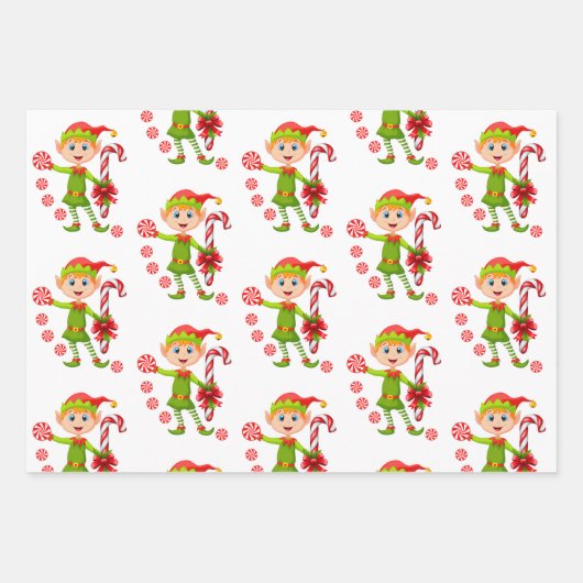 Vrolijk Kerst Elf Santa Wrapping Papier Bladen Inpakpapier Vel (Voorkant)