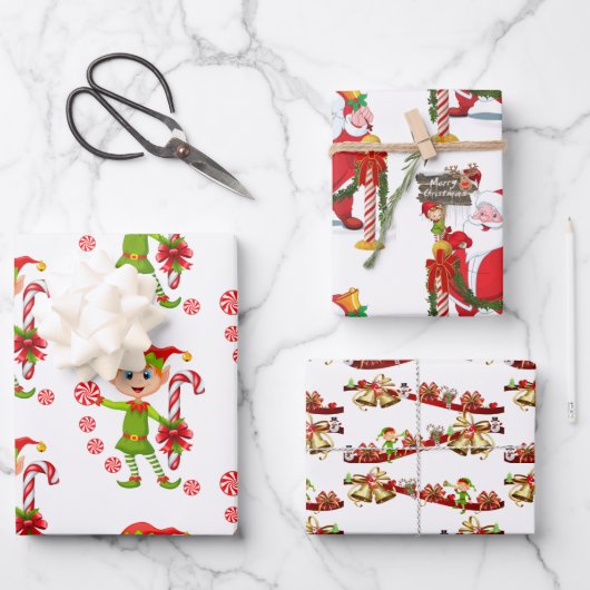 Vrolijk Kerst Elf Santa Wrapping Papier Bladen Inpakpapier Vel (Voorkant)