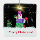 Vrolijk Kerst Elfen Met Kerstcadeaus Keramisch Ornament (Achterkant)