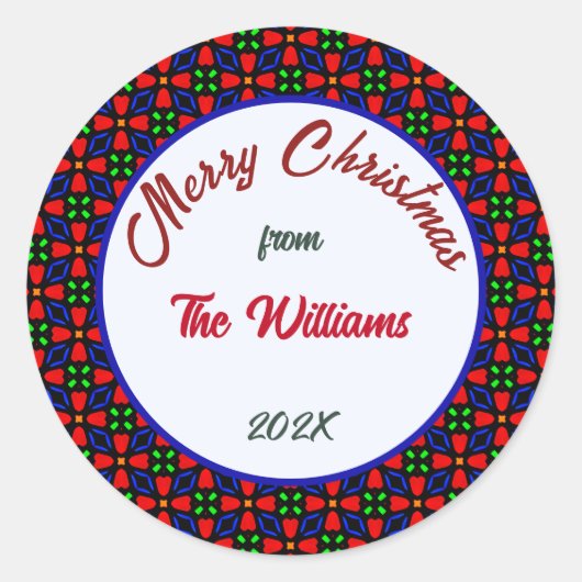 Vrolijk Kerst  Familie Ronde Sticker (Voorkant)